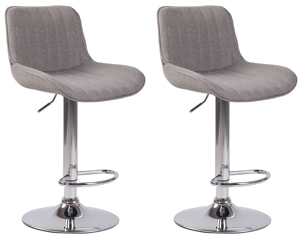CLP 2er Set Barhocker Lentini Stoff 360° Drehbar Höhenverstellbar Farbe:grau;Gestell Farbe:chrom