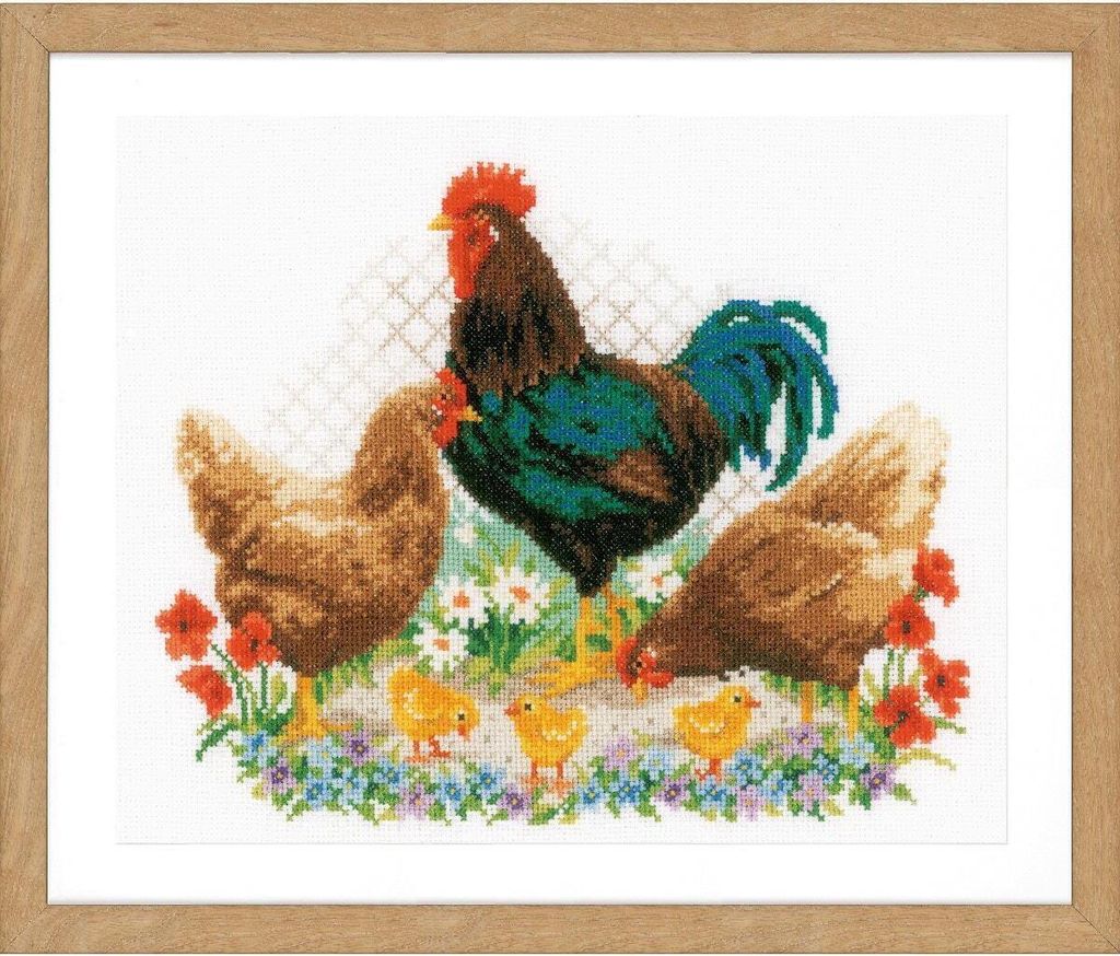Vervaco Kreuzstich Set "Hahn und Hühner" Zählmuster, 32x26cm