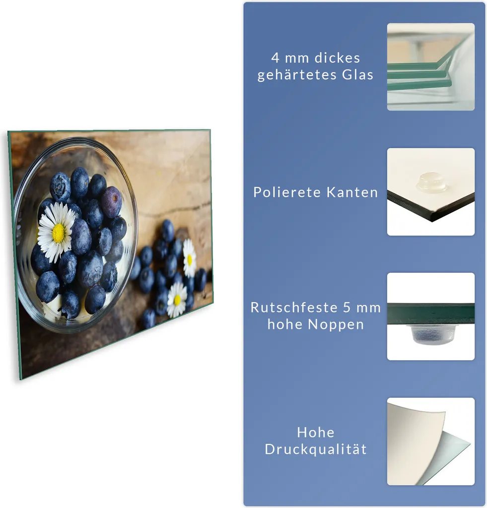 Piastra Vetro 80x52 per Piano Ceramica | Copertura e Paraspruzzi Frutta Blu - 8