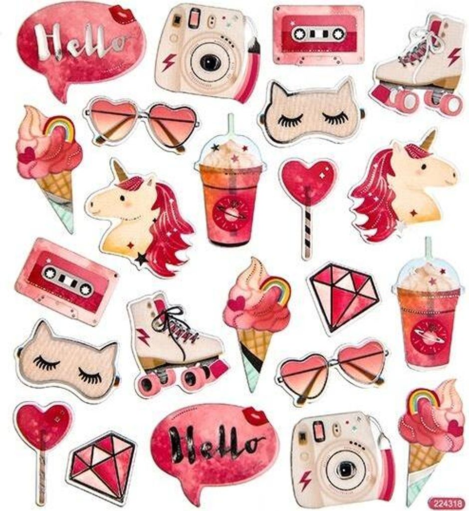 DEKORATIVE AUFKLEBER für Kinder Scrapbooking 24 Stück DpCraft Pink Gadgets