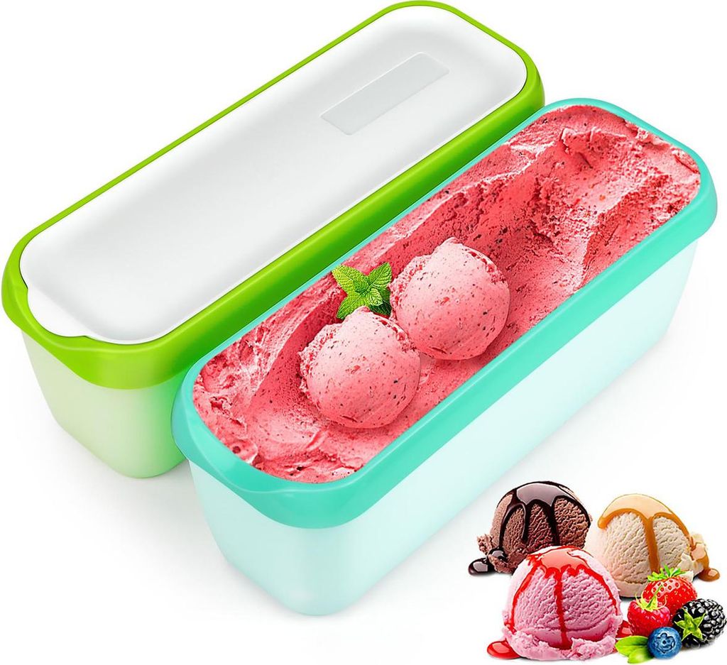 2er Set Speiseeis Aufbewahrungsbox 1,5L, BPA-frei, stapelbar, auslaufsicher, Gefrierdosen mit Deckel