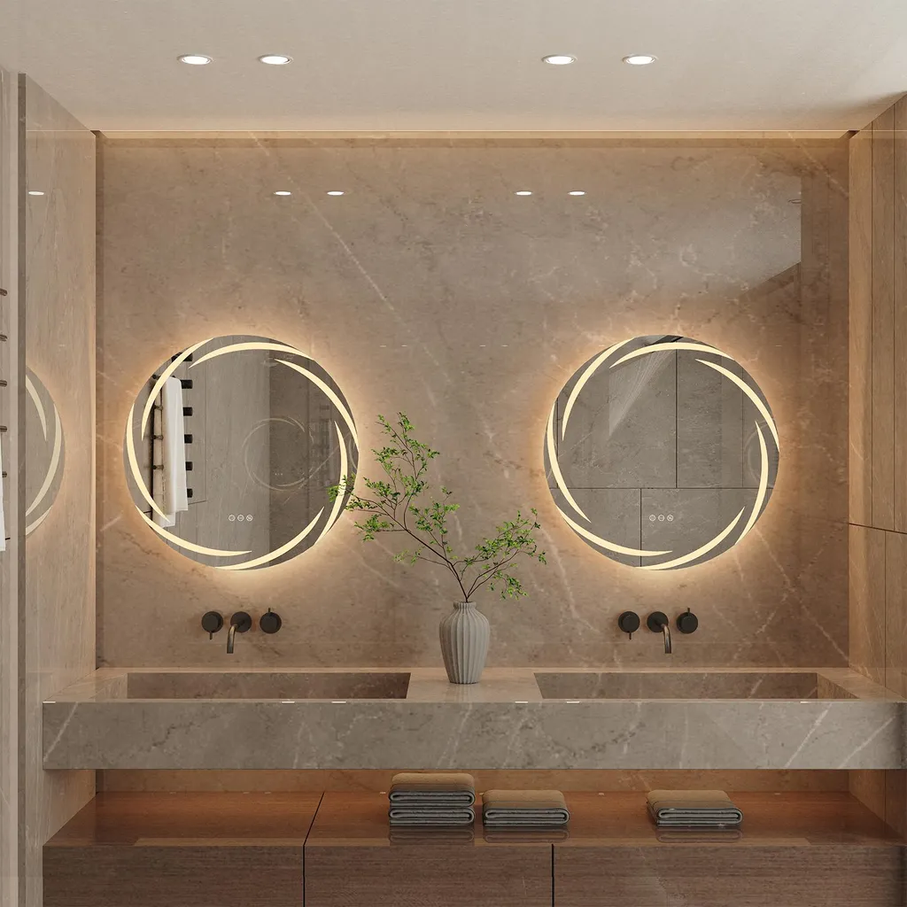 Miroir de salle de bain LED Vrygle rond 60 cm avec rétroéclairage design - 6