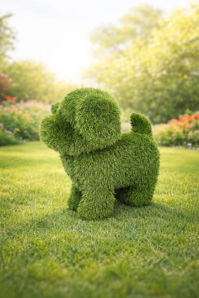 Chien Décoratif en Gazon Synthétique Vert Résistant Intempéries 50cm