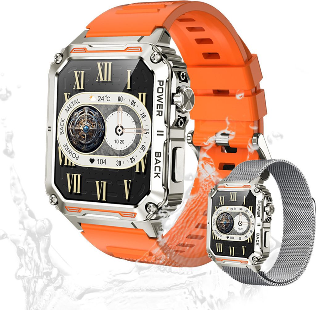 Herren’s IP67 Wasserdicht Fitness-Tracker Smartwatch 1.91 Zoll fitness uhr mit Herzfrequenzsensor, Schrittzähler & Blutdruck Multimedia-Steuerung