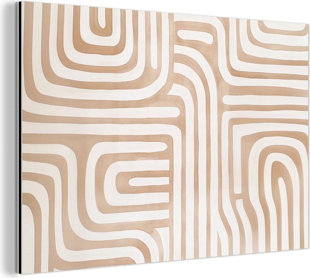 MuchoWow Wanddekoration Metall Metallbild Wandkunst 120x80 cm Erdtöne - Labyrinth-Muster MuchoWow Aluminium Gemälde - Alu Bild