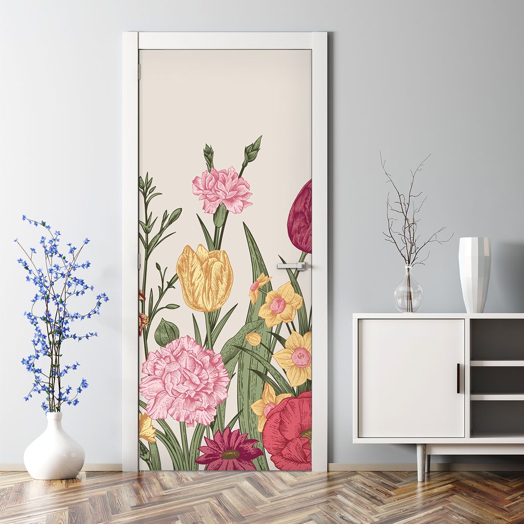 Dekorative Aufkleber selbstklebend Abnehmbarer Türposter Klebefolie Garten Vögel Blumen 70 x 200 cm