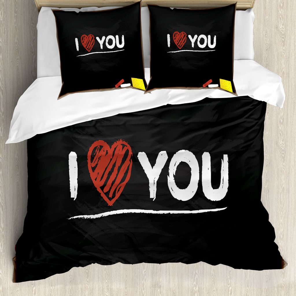 ABAKUHAUS Ich Liebe Dich Bettbezug, Cartoon Tafel, Milbensicher Allergiker geeignet mit Kissenbezügen, 200 cm x 200 cm - 80 x 80 cm, Mehrfarbig