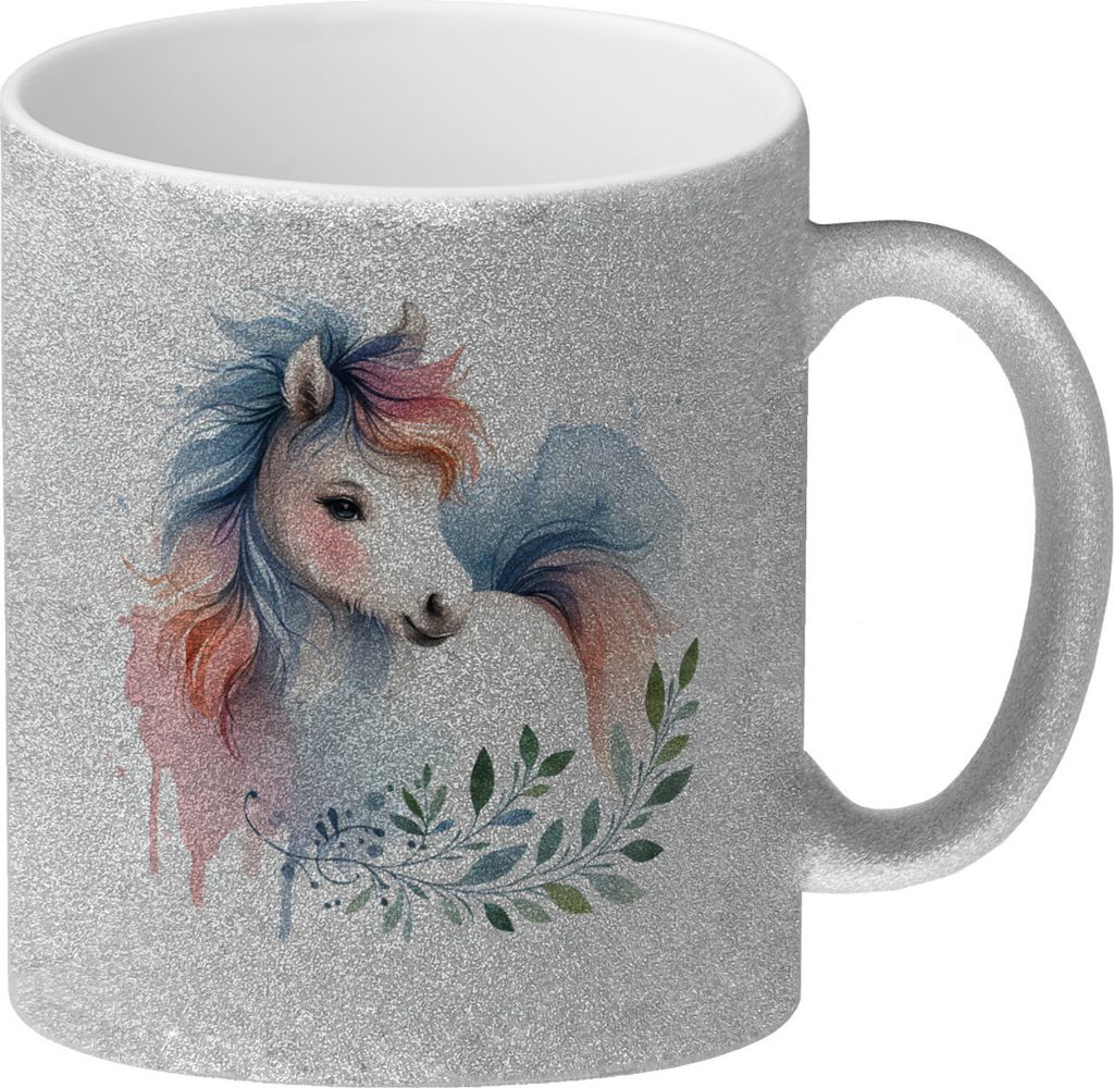Buntes Pferd Glitzer-Kaffeebecher
