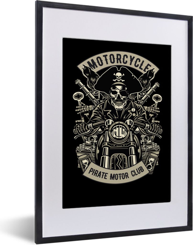 MuchoWow MuchoWow Gerahmtes Poster Piraten - Motor - Retro - Zeichnung 30x40 cm - Poster mit zchwarzem Bilderrahmen - Wandposter Schlafzimmer