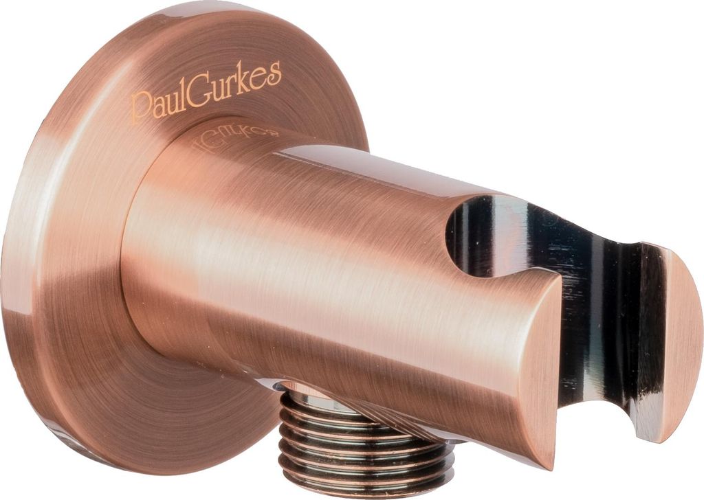 PaulGurkes Wandanschlussbogen mit Brausehalter Antik Kupfer Nostalgie Rote Bronze
