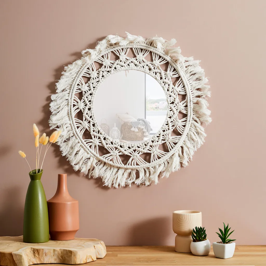 Miroir D55cm Boho pour agrandir l'espace et illuminer votre entrée