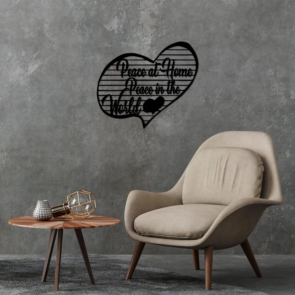 Déco Murale Durable Noir Wallity Peace SKL2439 en Métal Incassable 68x58