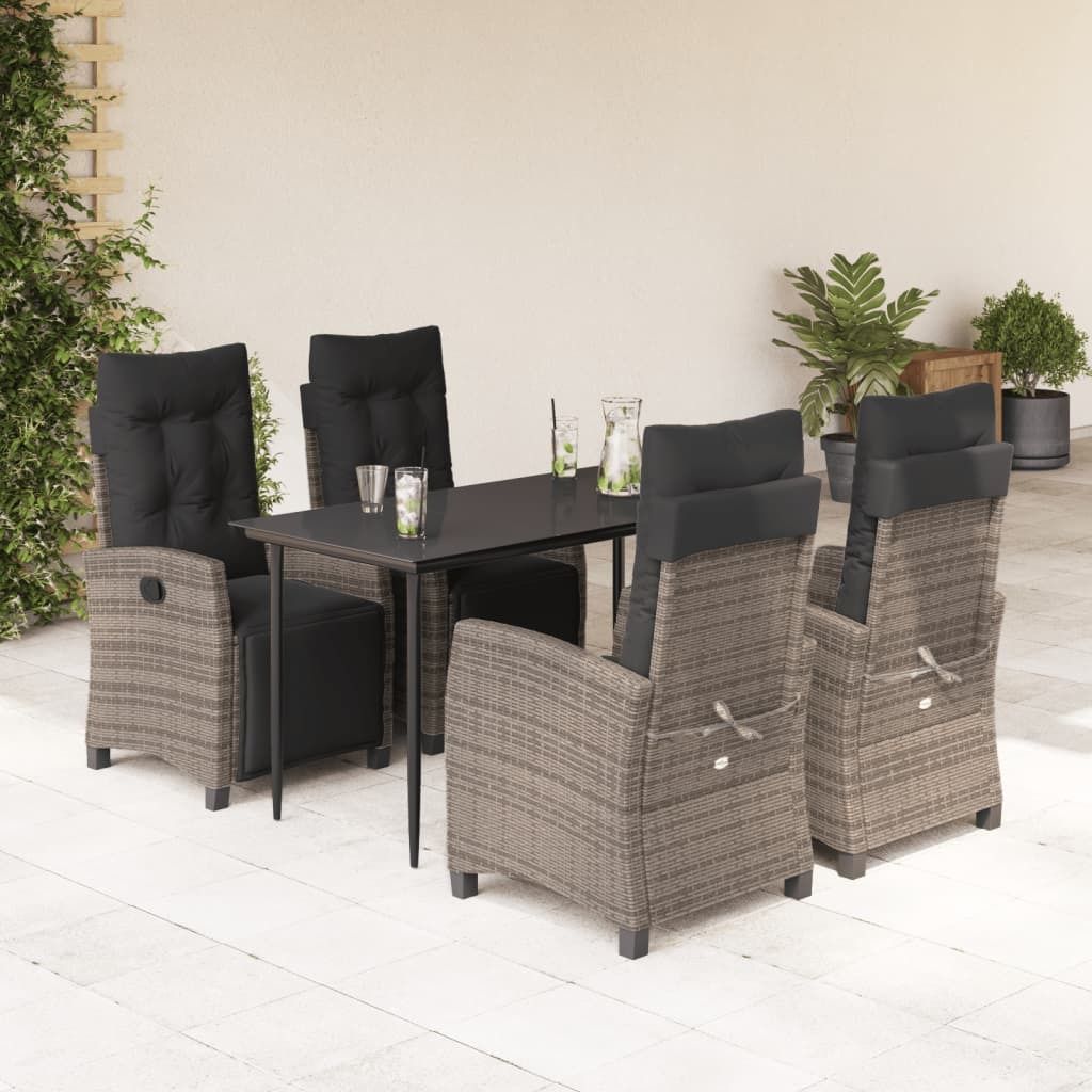 Maison Exclusive - 5-tlg. Garten-Essgruppe mit Kissen Grau Poly Rattan
