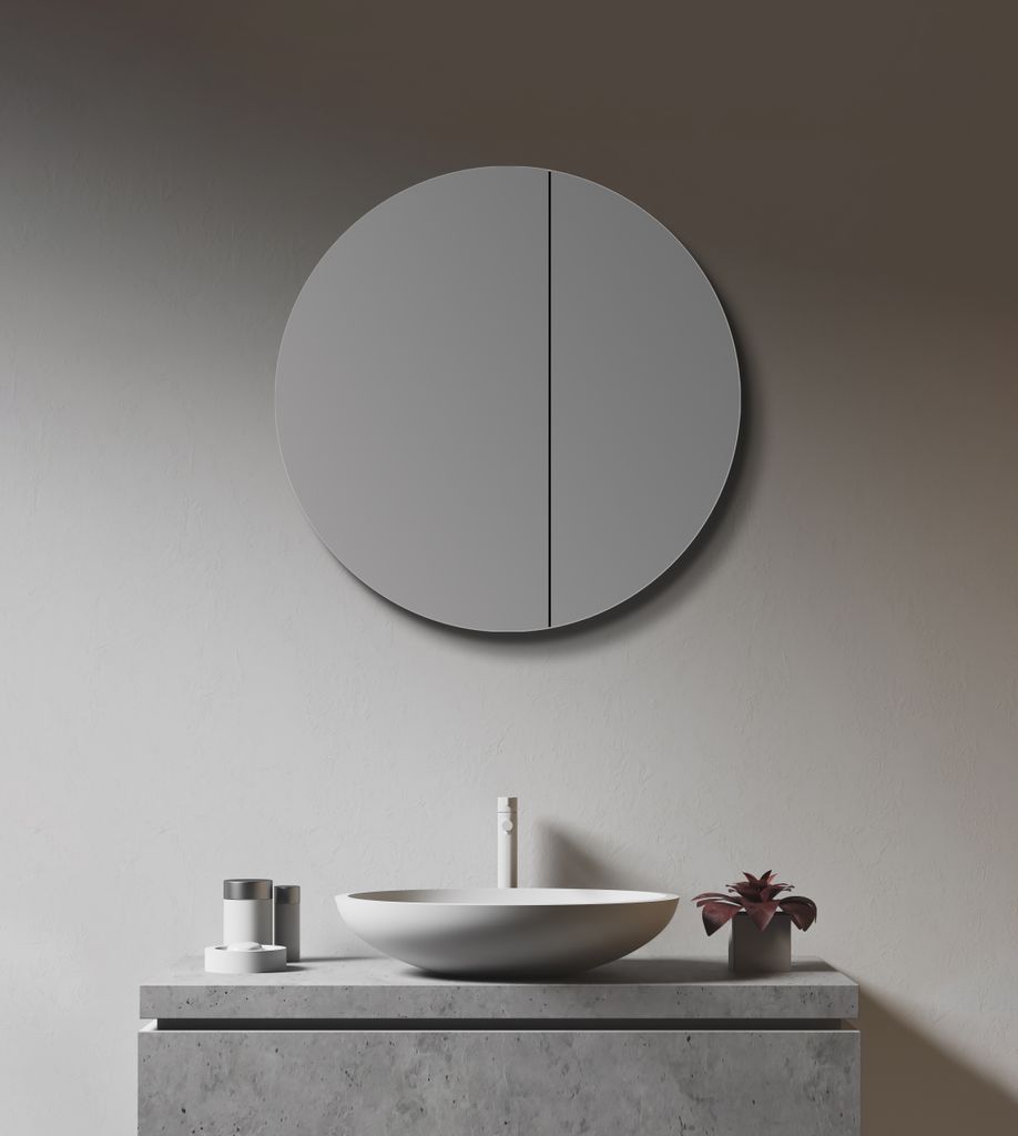 talos spiegelschrank rund Ø 60 cm- spiegelschrank mit zwei glaseinlegeböden  - hochwertiger aluminiumkorpus - badezimmerspiegelschrank mit doppeltüren