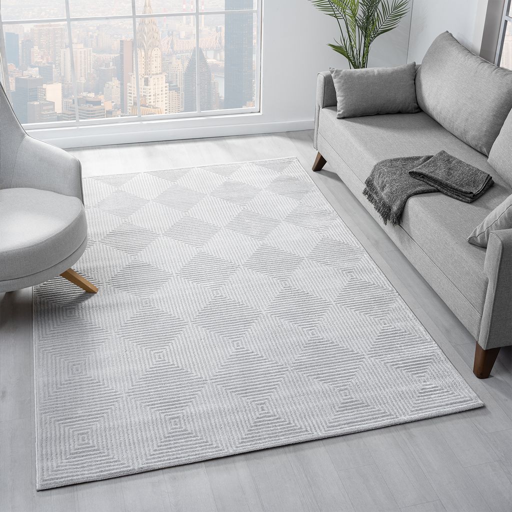 Teppich Wohnzimmer Schlafzimmer Kurzflor Baklava Design Hoch-Tief-Effekt Modern 3D