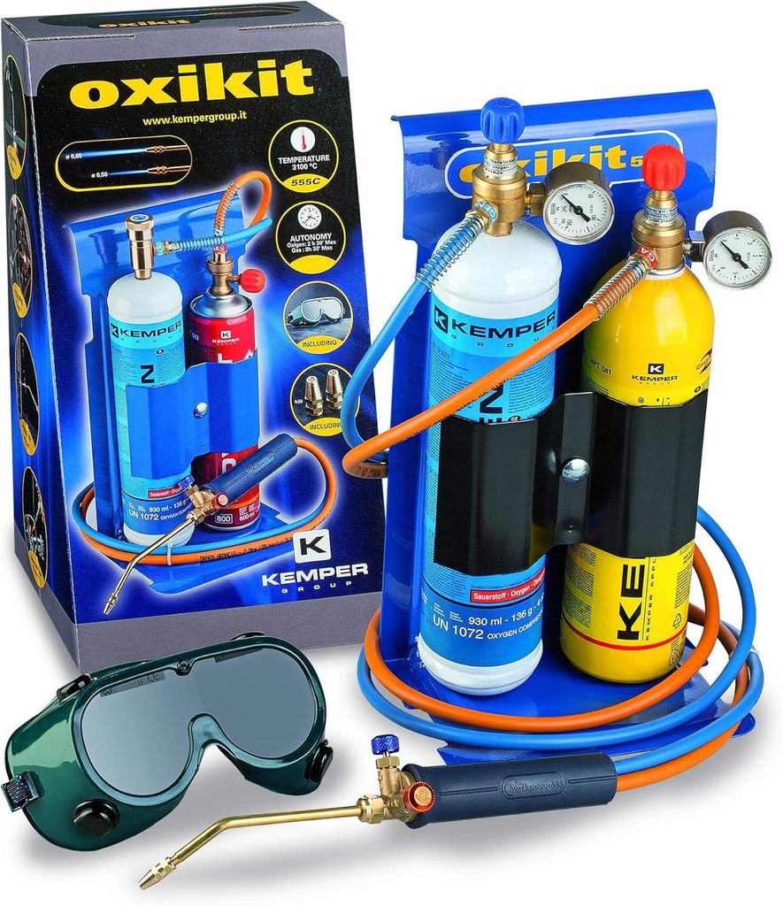 Kemper SALDATUTTO 555HRC Bi-Gas Profi-Set – Schweißkit mit Manometern & KEMAP Gas | >3300°C | Italy