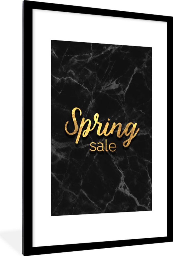 MuchoWow Gerahmtes Poster Verkauf - Frühling - Gold - Marmor 60x90 cm - Poster mit Schwarzem Bilderrahmen Wandposter Rahmen Foto Bilder - Dekora...