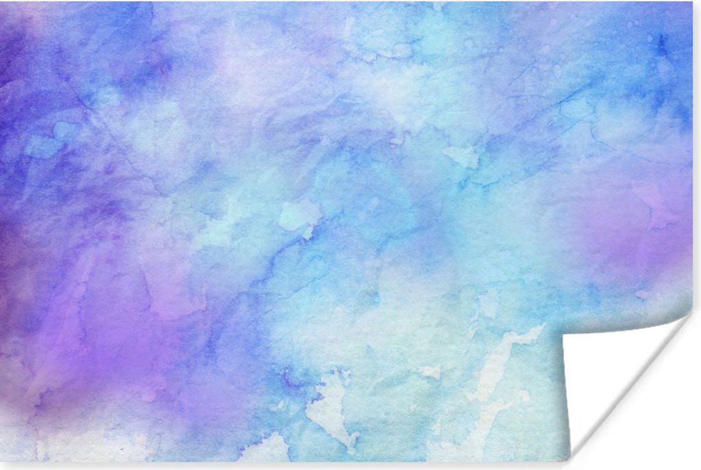MuchoWow Poster Aquarell - Lila - Hellblau 90x60 cm - Schlafzimmer