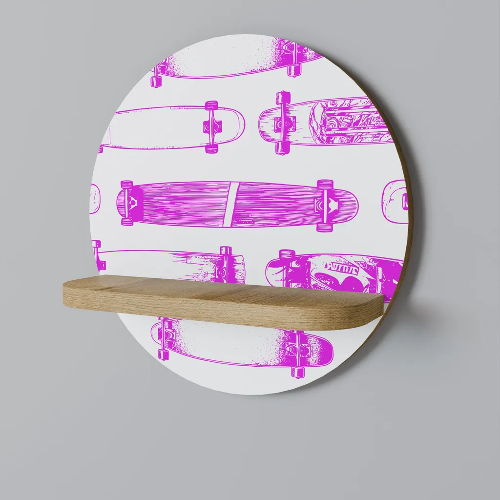 Étagère murale ronde SKATEBOARD SKETCH en bois massif style indus