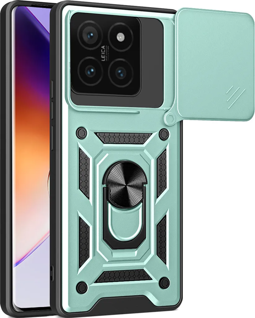 Cover Antiurto Xiaomi 14T con Supporto Anello e Bumper TPU Verde