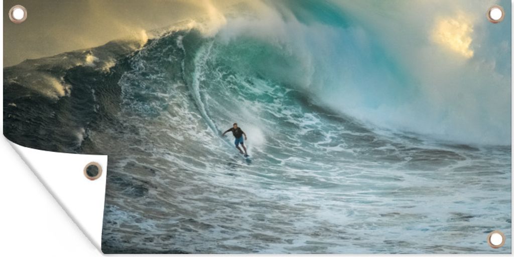 MuchoWow 80x40 cm Outdoor-Poster Gartendeko Sichtschutz Garten Poster für den Garten Surfer auf großen Wellen