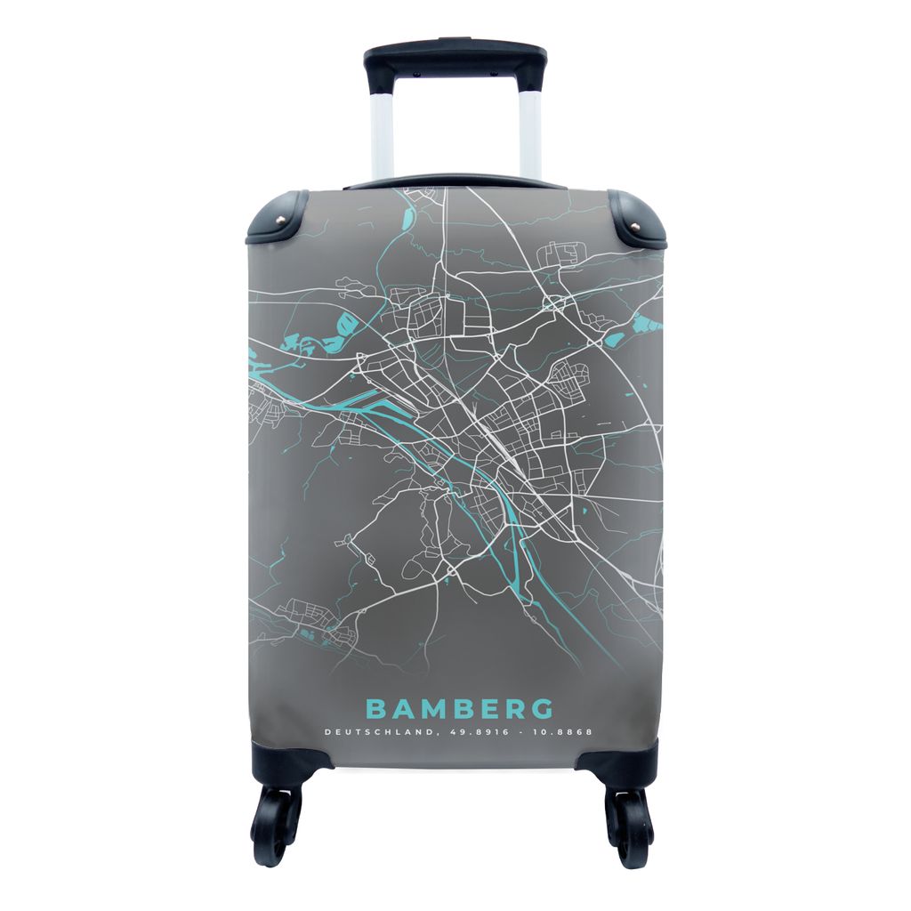 MuchoWow Koffer Handgepäck Trolley Rollkoffer Kleine Reisekoffer mit 4 Rollen - Deutschland - Blau - Bamberg - Stadtplan - Karte - Cabin Size < ...