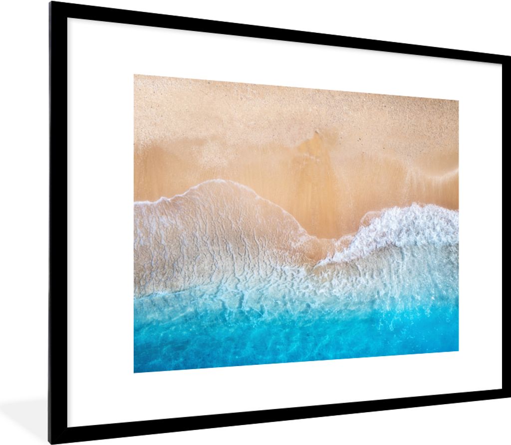 MuchoWow Gerahmtes Poster Strand - Meer - Sand - Sommer - Blau - Wellen 80x60 cm - Poster mit Schwarzem Bilderrahmen Wandposter Rahmen Foto Bilde...