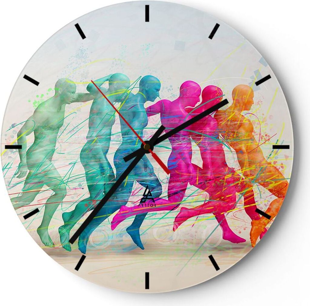 Wanduhr - Rund - Glasuhr - Spieler Ziel tröpfeln Energie - 30x30cm - Schleichendes Uhrwerk - Lautlos - zum Aufhängen bereit - Dekoration Modern -...