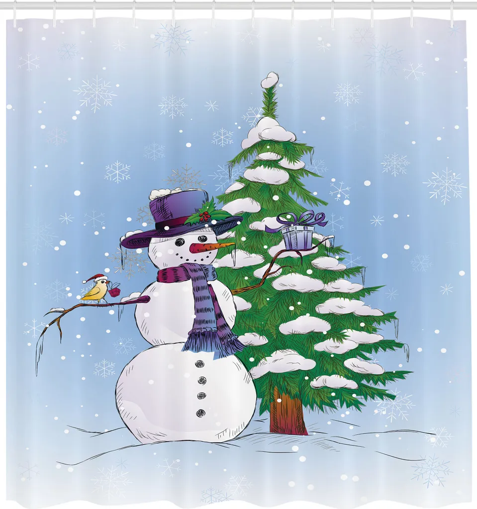 Rideau de douche hivernal Bonhomme de neige Bleu Vert 175 x 240 cm