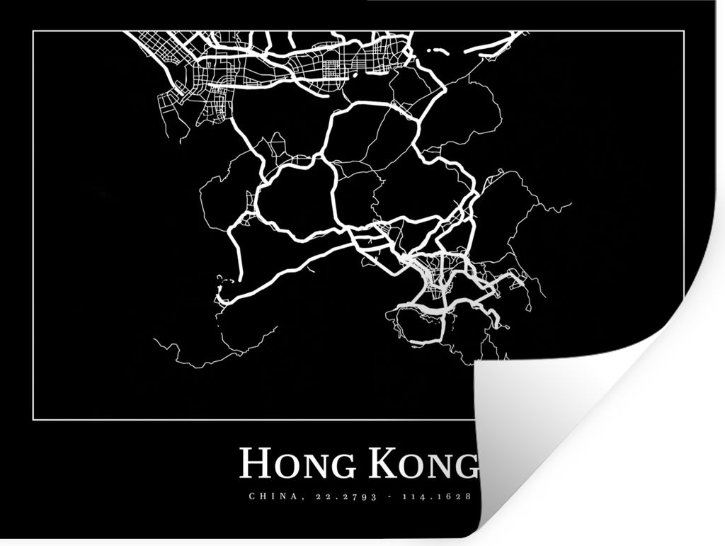 MuchoWow Wandtattoo Wandsticker Wandaufkleber Hongkong - Karte - Stadtplan - Routenbeschreibung 120x90 cm Selbstklebend und Repositionierbar - Au...