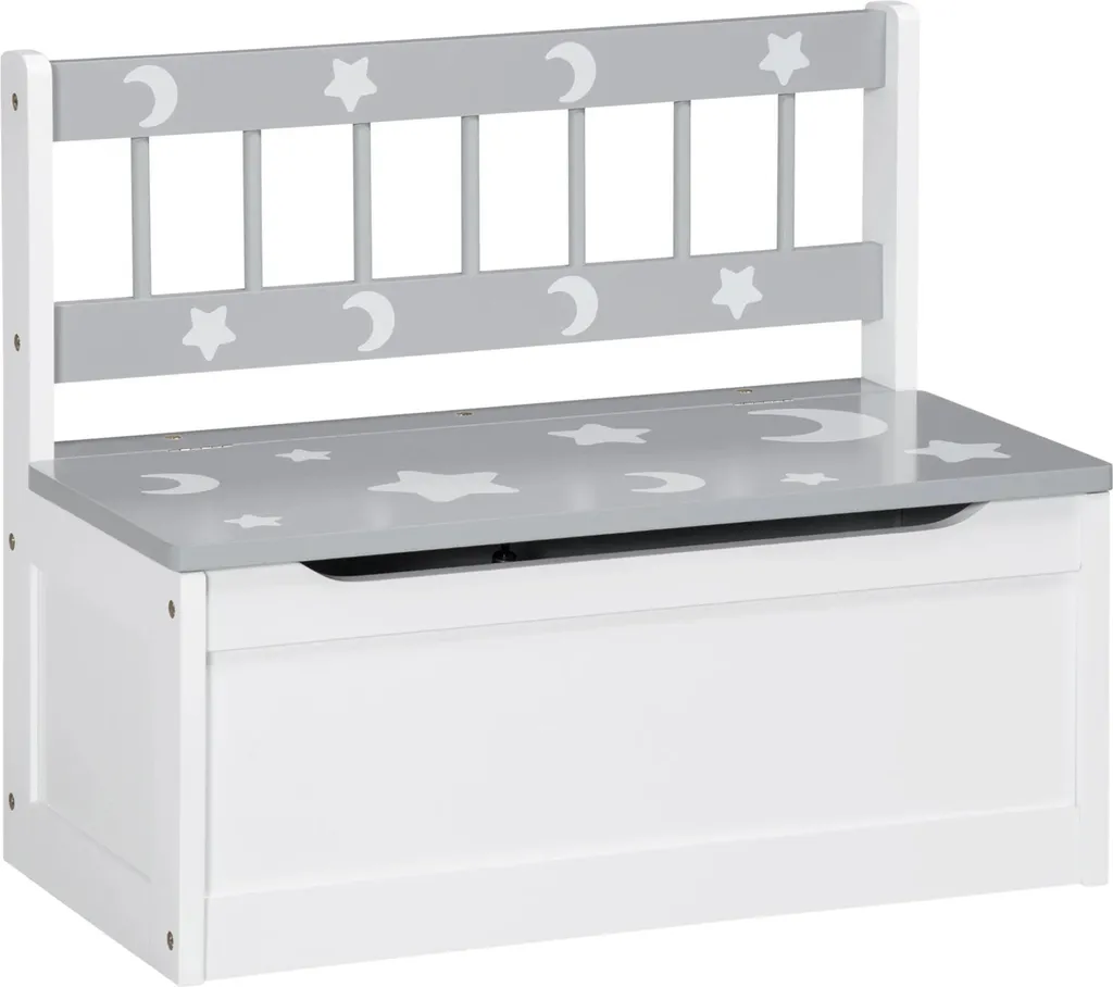 Banc de rangement enfant et coffre à jouets bois avec couvercle blanc