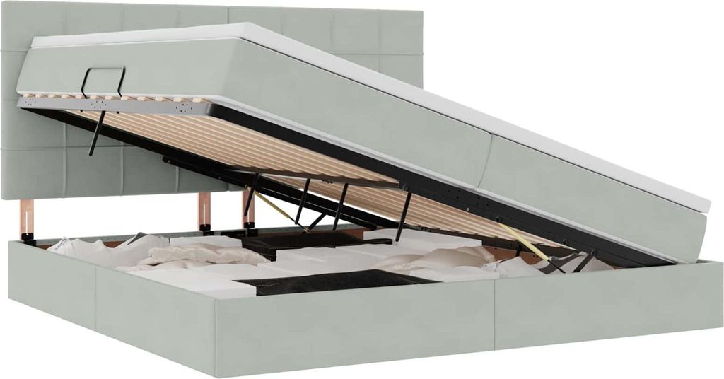 Aufbewahrungsbett mit Matratze Hellgrau 200 x 200 cm Samt