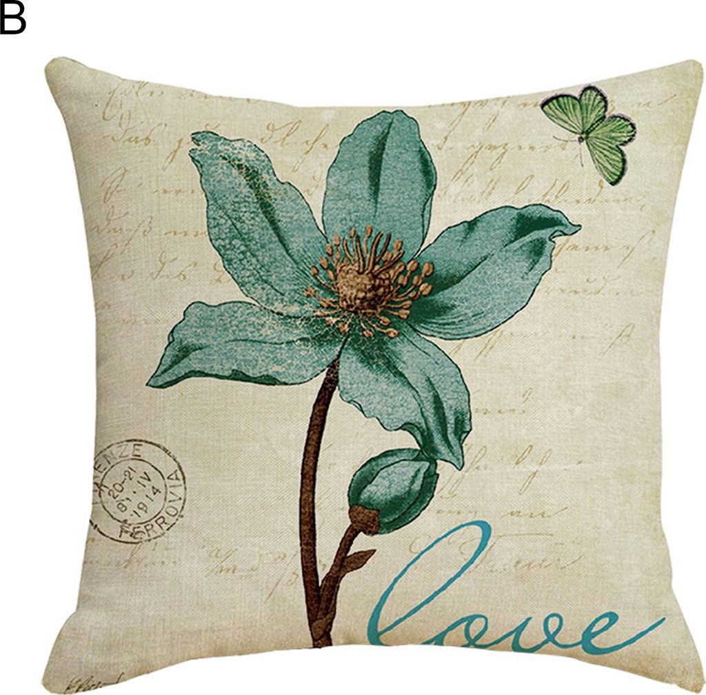 Kissenbedeckung farbenfrohe atmungsaktive Flachsquadratkissen Blütendruckkissenglas für den täglichen Gebrauch-B