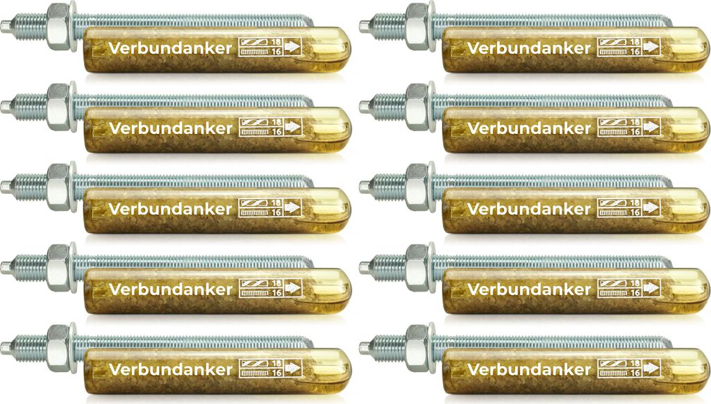 Isolbau Verbundanker Set - Verbundankerpatrone styrolfrei V16 + Ankerstange verzinkt M16 x 260 - ETA/ETAG Zulassung - 10 Stück