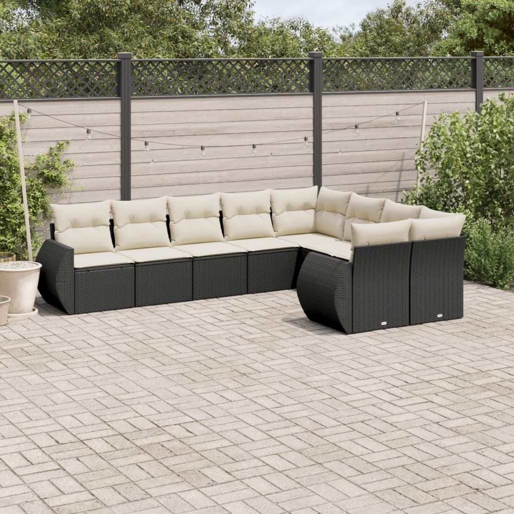 Design 9-tlg. Garten-Sofagarnitur mit Kissen Schwarz Poly Produktbild 