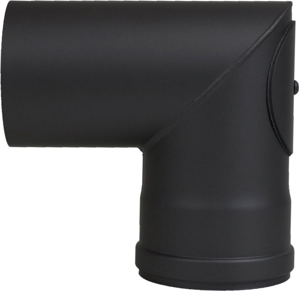 Pelletofen Bogen 90° mit Reinigungsverschluss, einmal abgewinkelt, schwarz metallic