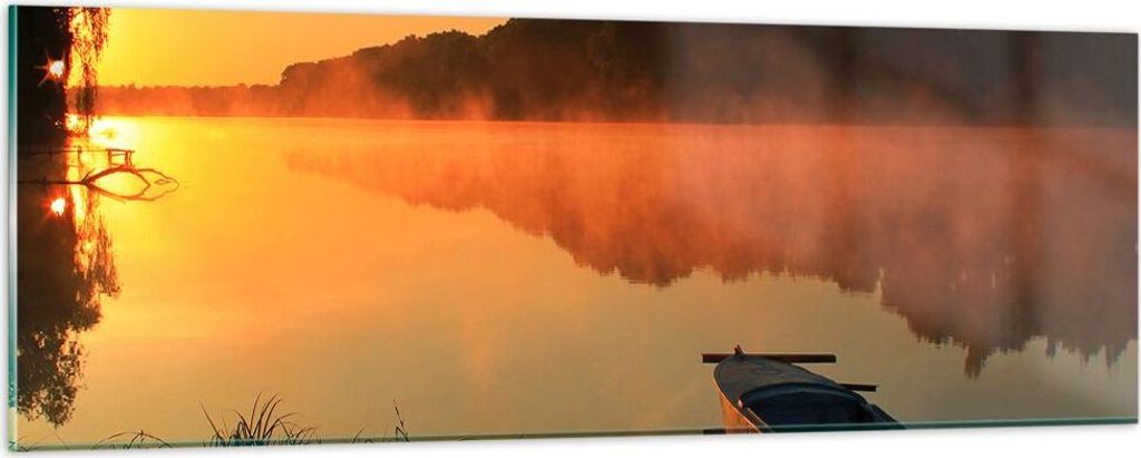 Bilder auf glas - Morgen Nebel See Landschaft - 90x30cm - Glasbilder - Wandbilder - Kunstdruck - zum Aufhängen bereit - Wanddekoration aus Glas - ...