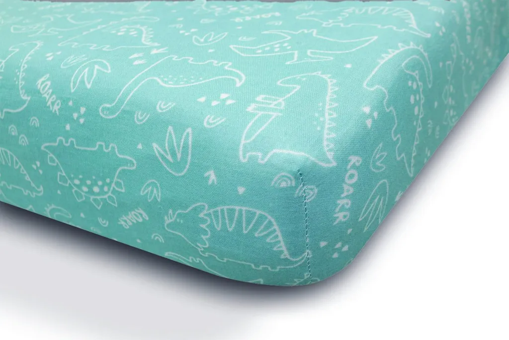 Lenzuolo 60x120x10 Muslin Design Turchese con Dinosauri - Cotone Premium