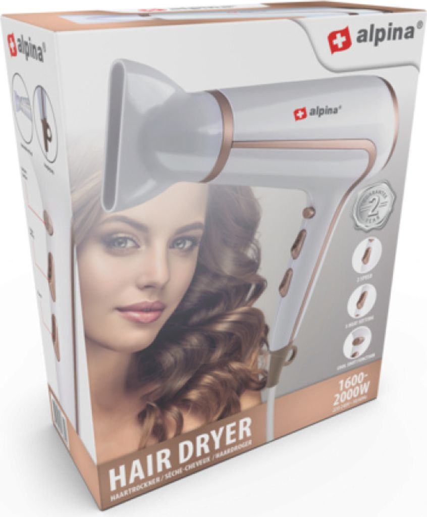 Alpina ED-88324:Secador de Pelo 1600-2000W + Blanco/Rosado Image du produit 