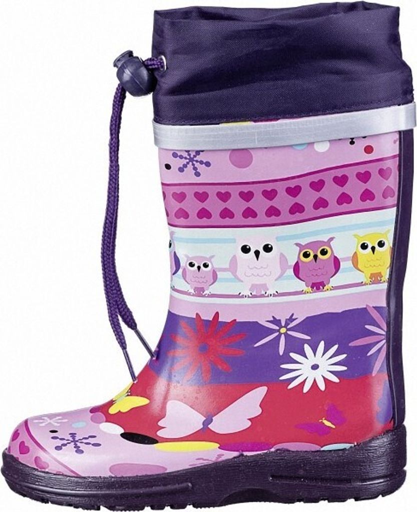 Beck Eule Mädchen Gummistiefel bunt aus Gummi, 16 cm Schaft, herausnehmbare Einlegesohle