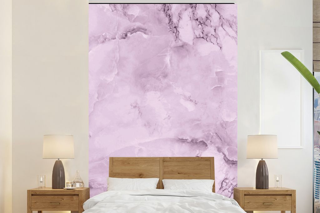 MuchoWow Fototapete für Wohnzimmer oder Schlafzimmer Wandtapete Vinyl Motivtapete Marmor - Adern - Rosa - 155x240 cm - Tapete