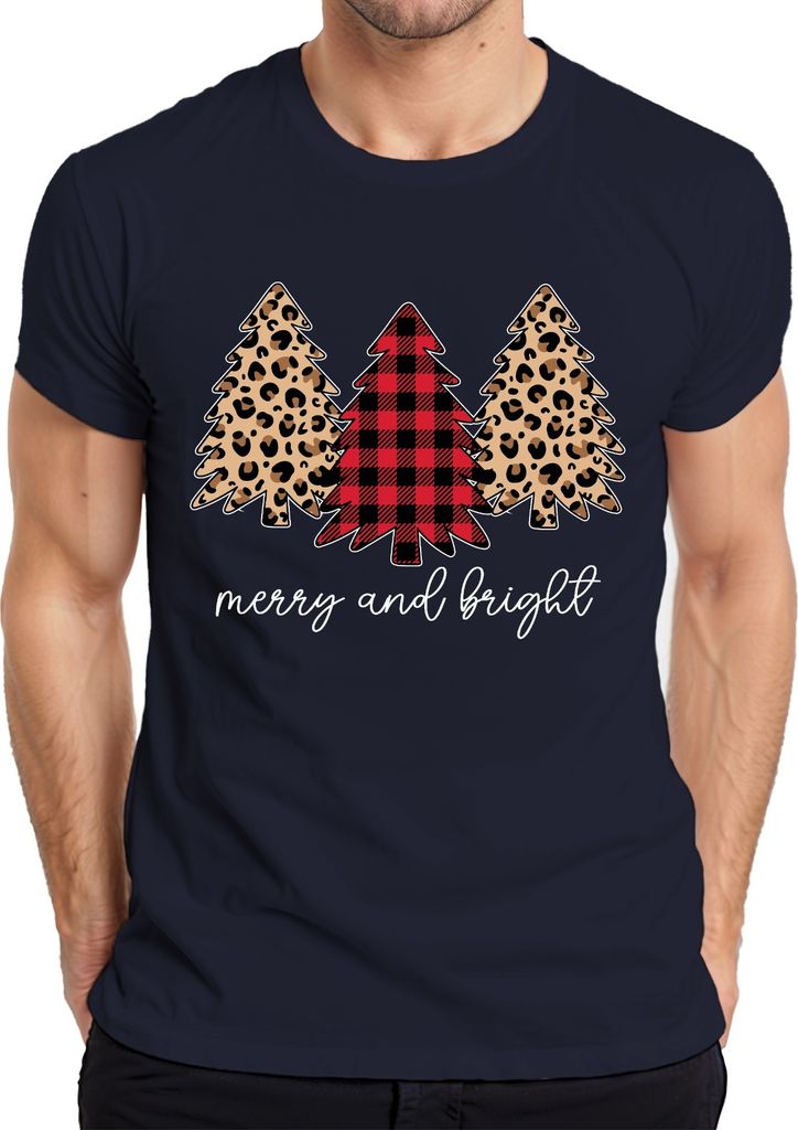 Merry and bright Tannenbaum Kariert - Weihnachten Weihnachtsgeschenk Christmas Herren T-Shirt, Navy, XL