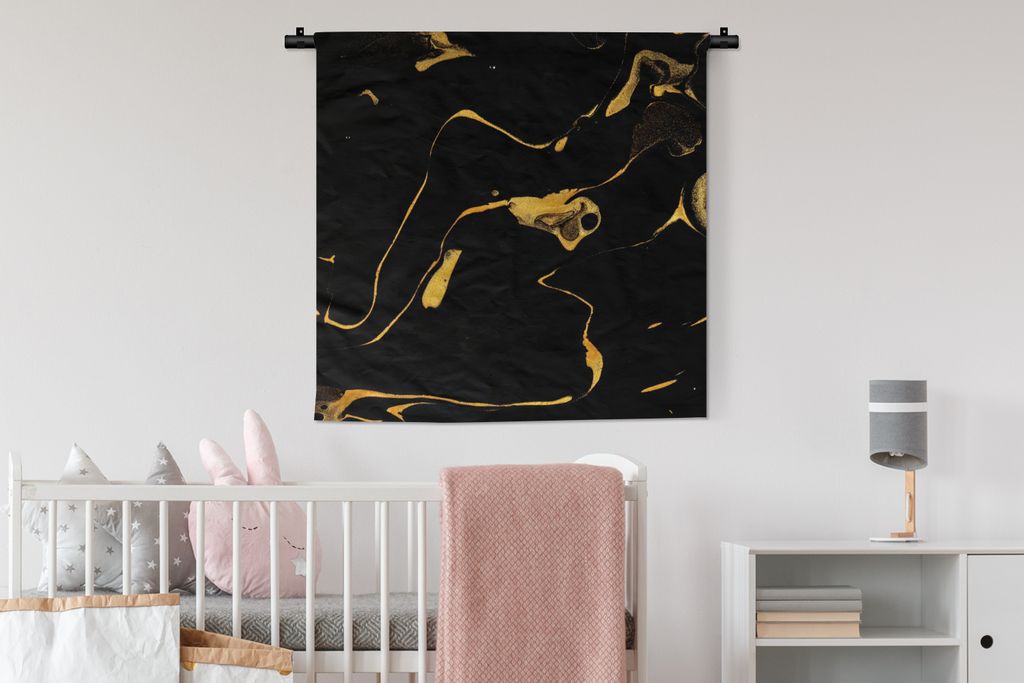 MuchoWow Wandteppich Wandbehang Muster - Gold - Schwarz 90x90 cm Tapisserie Dekoration Wandtuch - Wandaufhänger