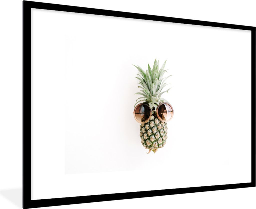MuchoWow Gerahmtes Poster Ananas - Sonnenbrille - Tropisch 90x60 cm - Poster mit Schwarzem Bilderrahmen Wandposter Rahmen Foto Bilder - Wanddekor...