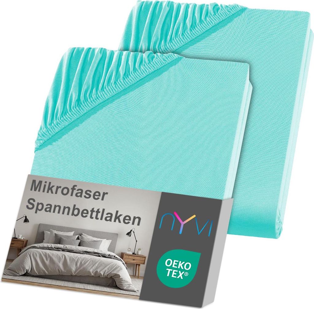 NYVI Spannbettlaken DreamScience Mikrofaser 90x200 - 100x200 cm aqua 2er Set für Matratzen bis 22 cm Höhe - Weich & Anschmiegsam, Rundumgummizug,...