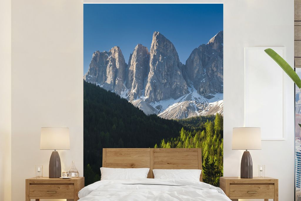 MuchoWow Fototapete für Wohnzimmer oder Schlafzimmer Wandtapete Vinyl Motivtapete Italien - Dolomiten - Wald - 145x220 cm - Wanddekoration