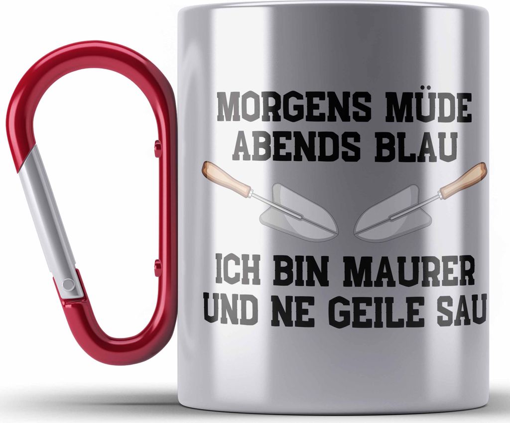 Trendation - Maurer Edelstahl Tasse Karabiner Geschenk Mit Spruch Maurer Geschenkidee Lustig Männer Karabiner Edelstahl Tasse Karabiner Edelstahl ...