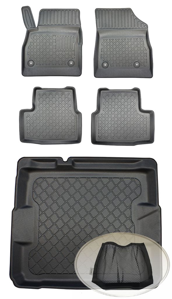SET Kofferraumwanne Gummifußmatten für Opel Astra K Schrägheck Hatchback 5-türer 2015- ohne Notrad, vertiefte Ladefläche