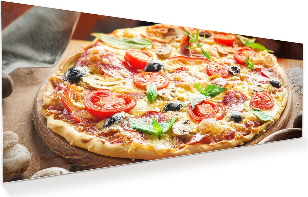 Glasbild Wandbild Pizza aus dem Holzofen 125x50cm in XXL für Wohnzimmer, Schlafzimmer, Badezimmer, Flur