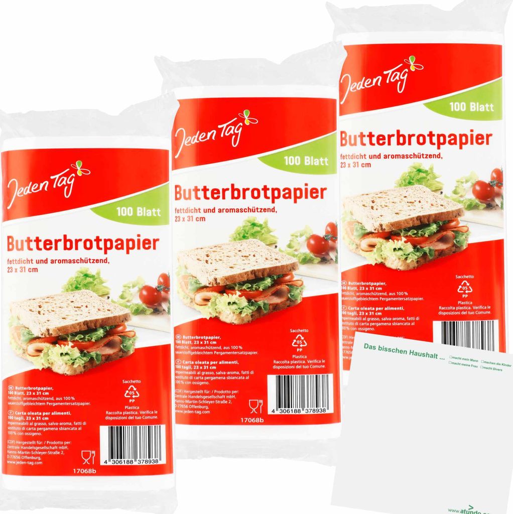 Jeden Tag Butterbrot-Papier Zuschnitte 3er Pack (100Stk) + usy Block